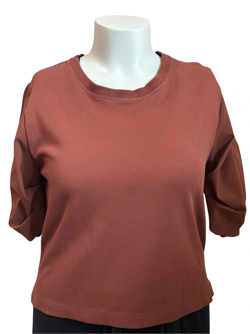 Athleta Harlow Hybrid Tee Women's XS Oversized Brown Crew Scoop Neck Puff Sleeve